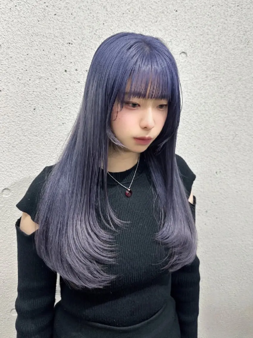カラー ロング ブリーチ ブルーカラー ブルーラベンダー ラベンダーカラー ヘアカラー IPPO アカデミーのヘアスタイル