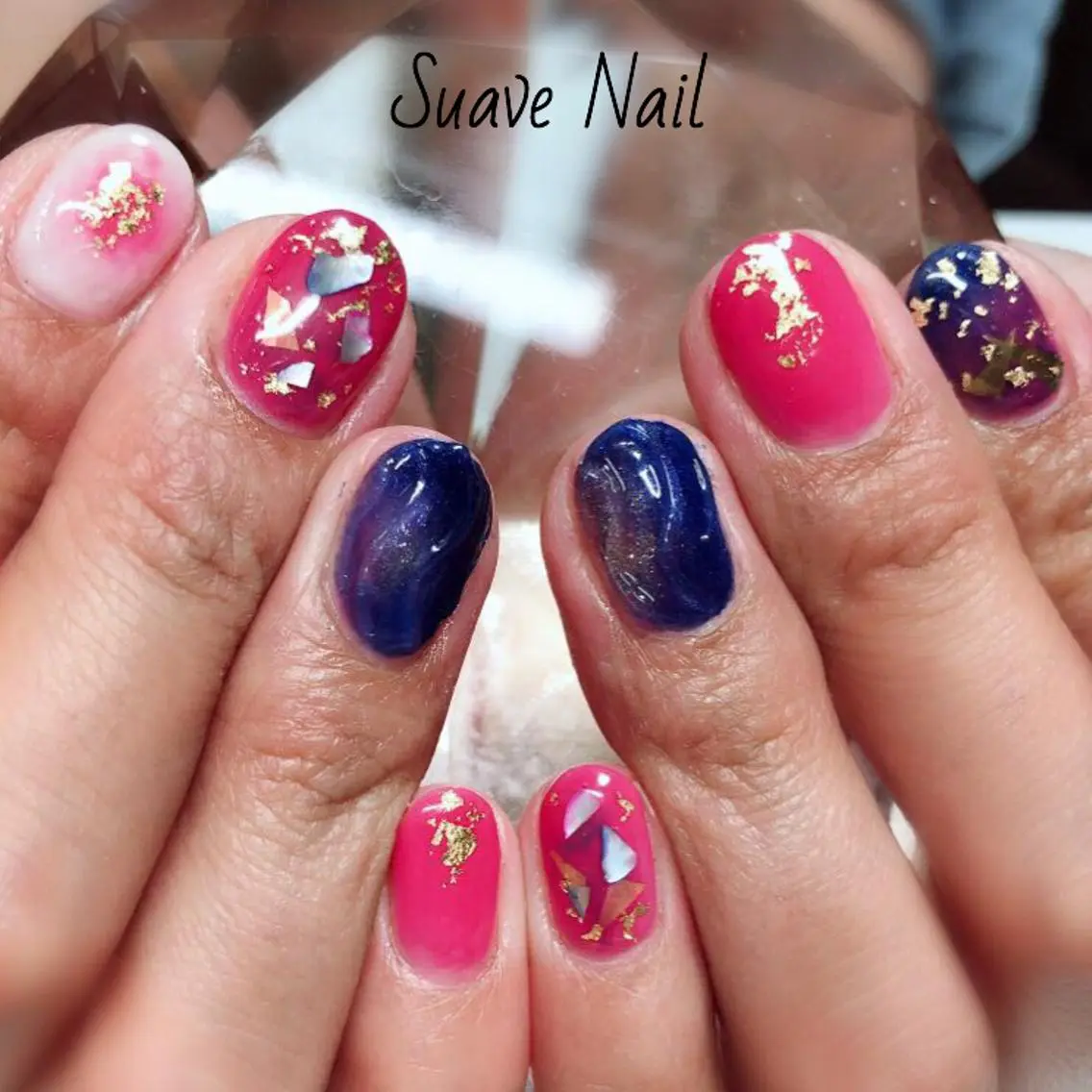 ネイル ブルー ピンク Nail Suave (シュアーヴ)のネイルデザイン