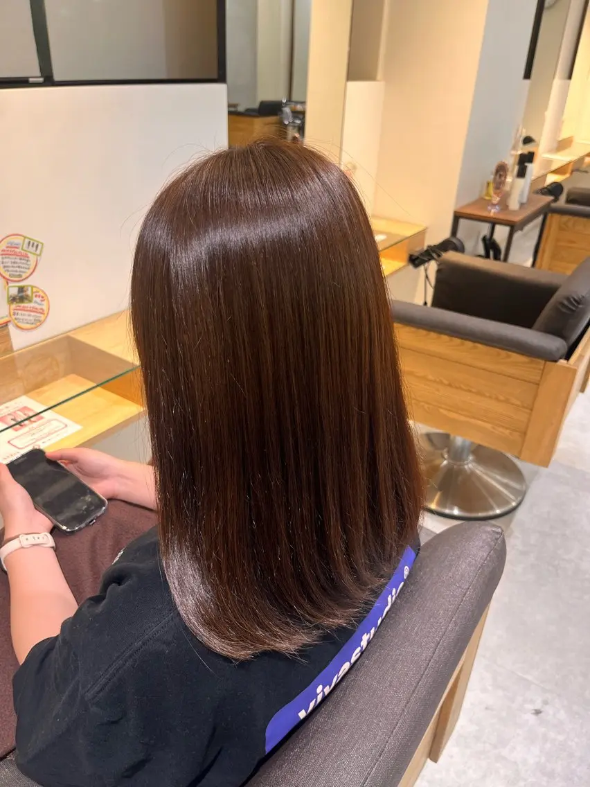 セミロング ピンクブラウン ヘアカラー 田中 もも🍑のヘアスタイル