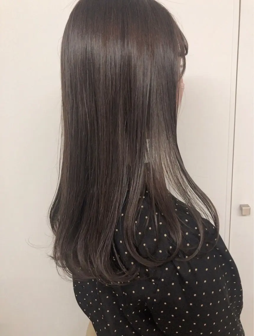 ロング カラー 黒髪 ブルーカラー ブルーブラック ケアカラー グレージュ ヘアカラー トリートメント ヘアセット ✨透明感ケアカラー✨ 長野ゆきなのヘアスタイル
