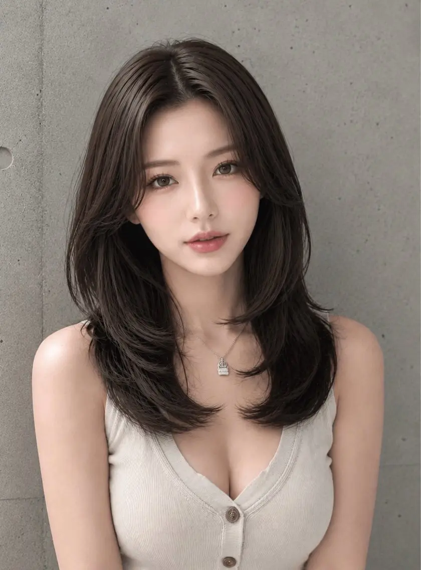 セミロング カラー ヘアアレンジ グレージュ くびれヘア 顔まわりレイヤー ハッシュカット 韓国風ヘア カット ヘアカラー トリートメント 🌫️大人韓国ヘア 🌫️naoyaのヘアスタイル