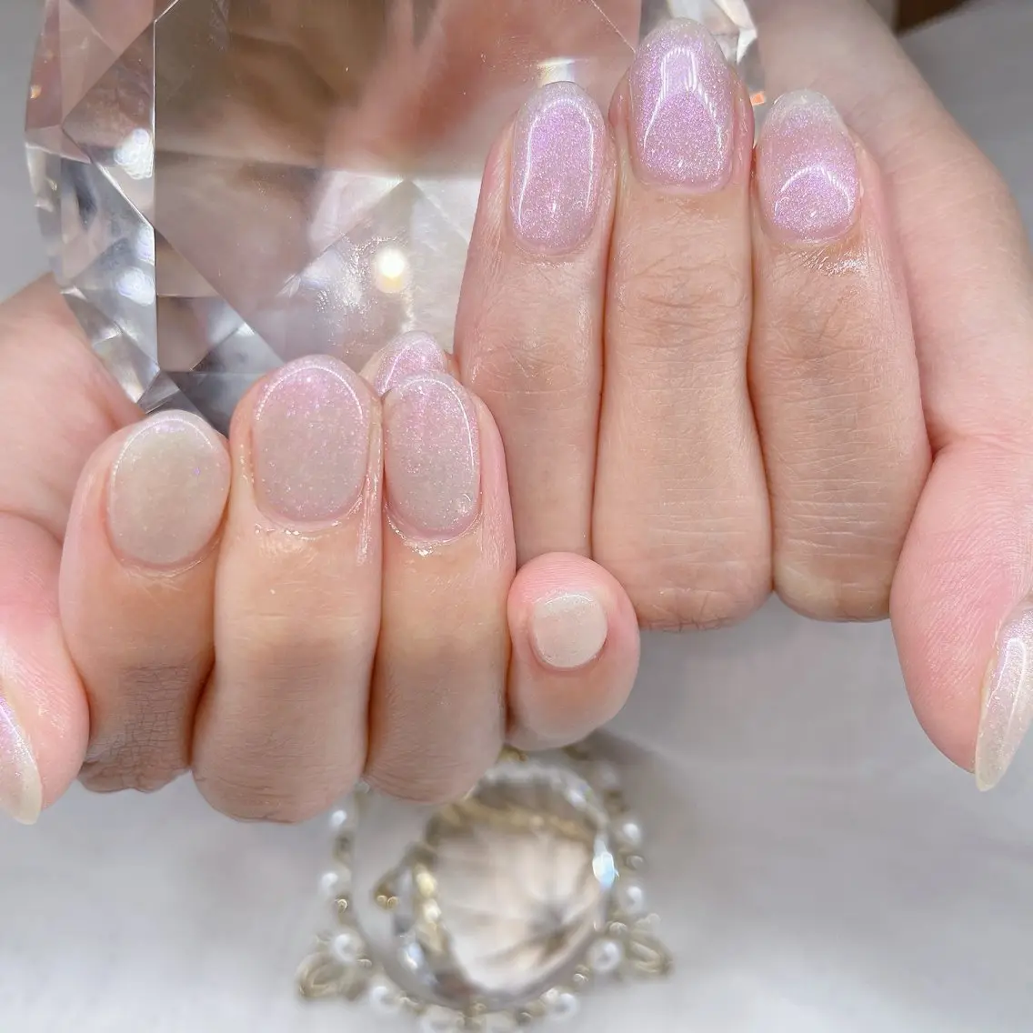 ネイル アートネイル オーロラネイル チークネイル 長さ出し フラッシュネイル misun_ nailのネイルデザイン
