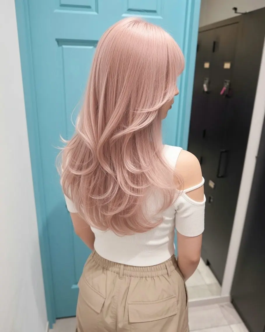 ロング カラー ヘアアレンジ ベージュカラー ピンクカラー ピンクベージュ レイヤーカット カット ヘアカラー ハイトーン特化🤍 浦住のヘアスタイル