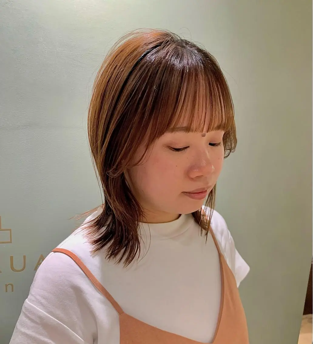 ミディアム ヘアアレンジ 顔周りカット 伸ばしかけ 七原 海夕のヘアスタイル