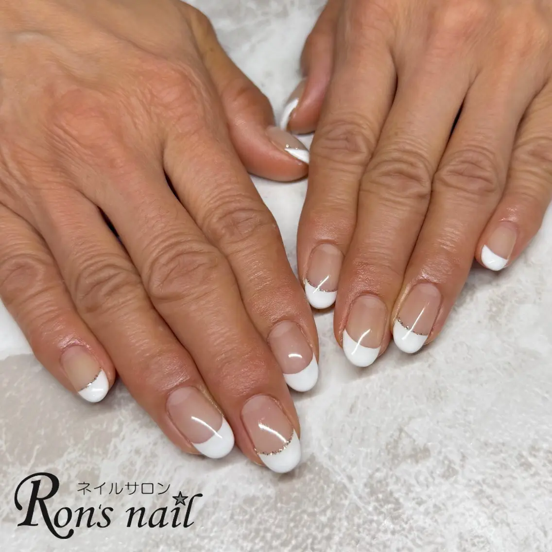 ネイル フレンチネイル ラメ(グリッター) Ron's nail 笹岡のネイルデザイン