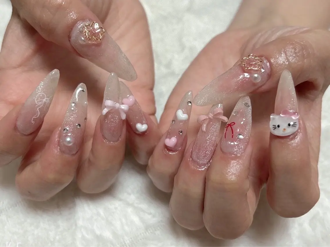 ネイル チークネイル ワンホンネイル nail salon はるりのネイルデザイン