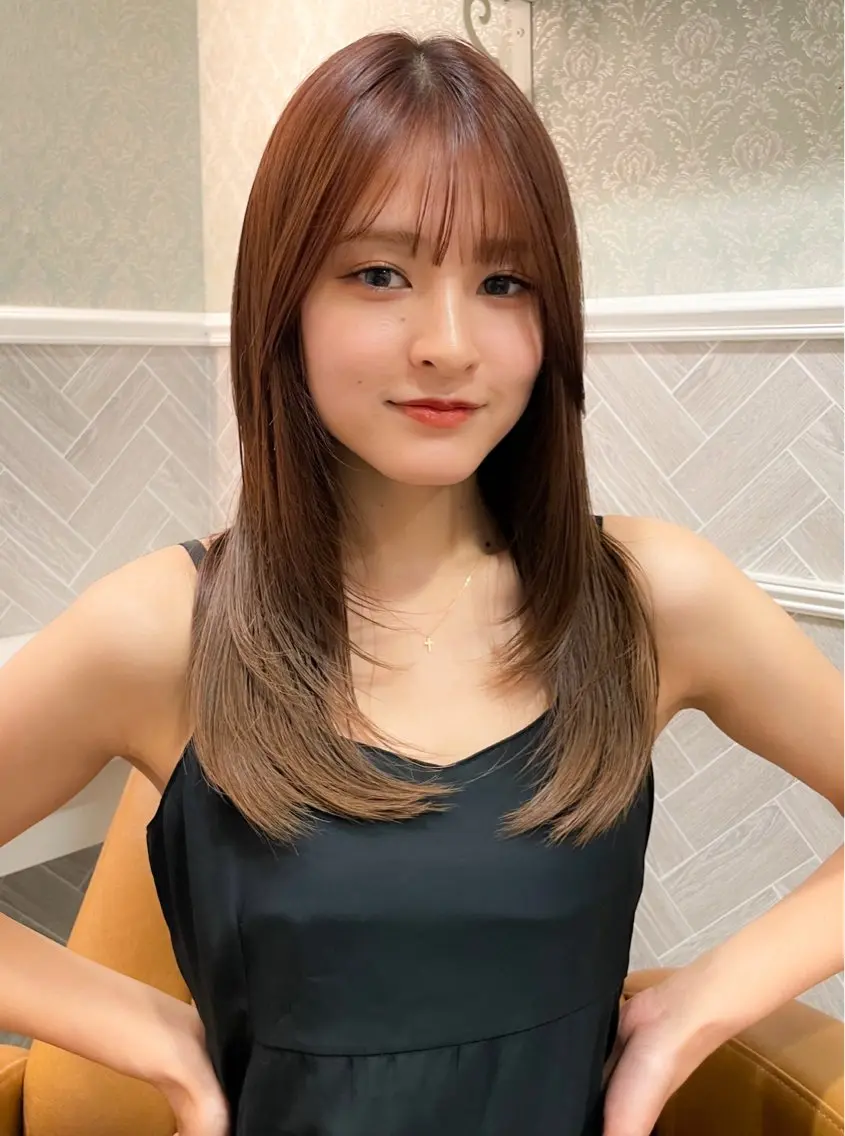 セミロング 髪質改善 韓国風ヘア レイヤーカット 縮毛矯正 酸性ストレート カット 縮毛矯正 トリートメント 美髪縮毛矯正🩶 髪質改善/Shinaのヘアスタイル
