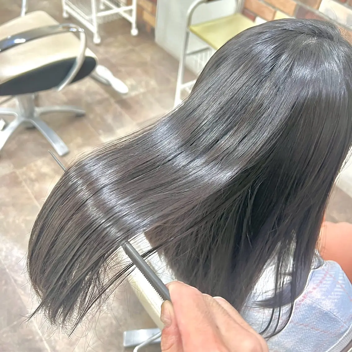 セミロング パーマ 髪質改善 縮毛矯正 カット 縮毛矯正 大人女性の縮毛矯正/ 艶髪職人/馬渕樹のヘアスタイル