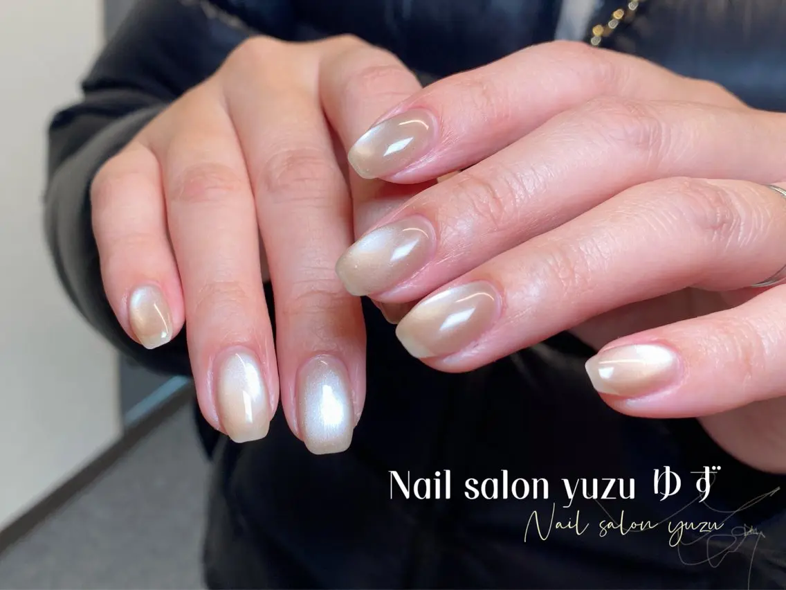 ネイル カジュアル チークネイル 成人式 ドット フレンチネイル ゆず- Nail Salonのネイルデザイン