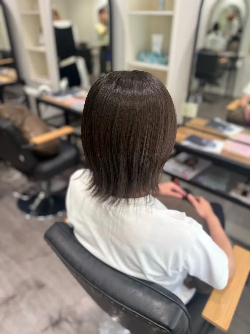 ミディアム 切りっぱなしボブ ボブ カット トリートメント 艶髪レイヤー上田 紗也🇰🇷💗のヘアスタイル
