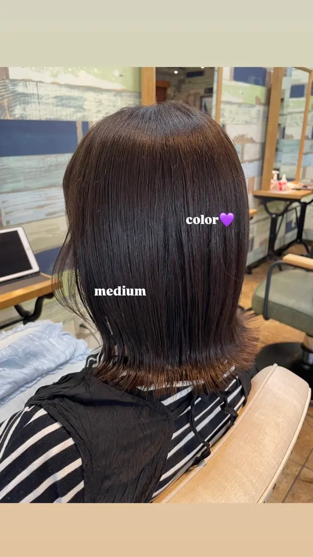 ミディアム ヘアカラー 縮毛矯正✨艶カラー 🤍佐々木彩衣のヘアスタイル