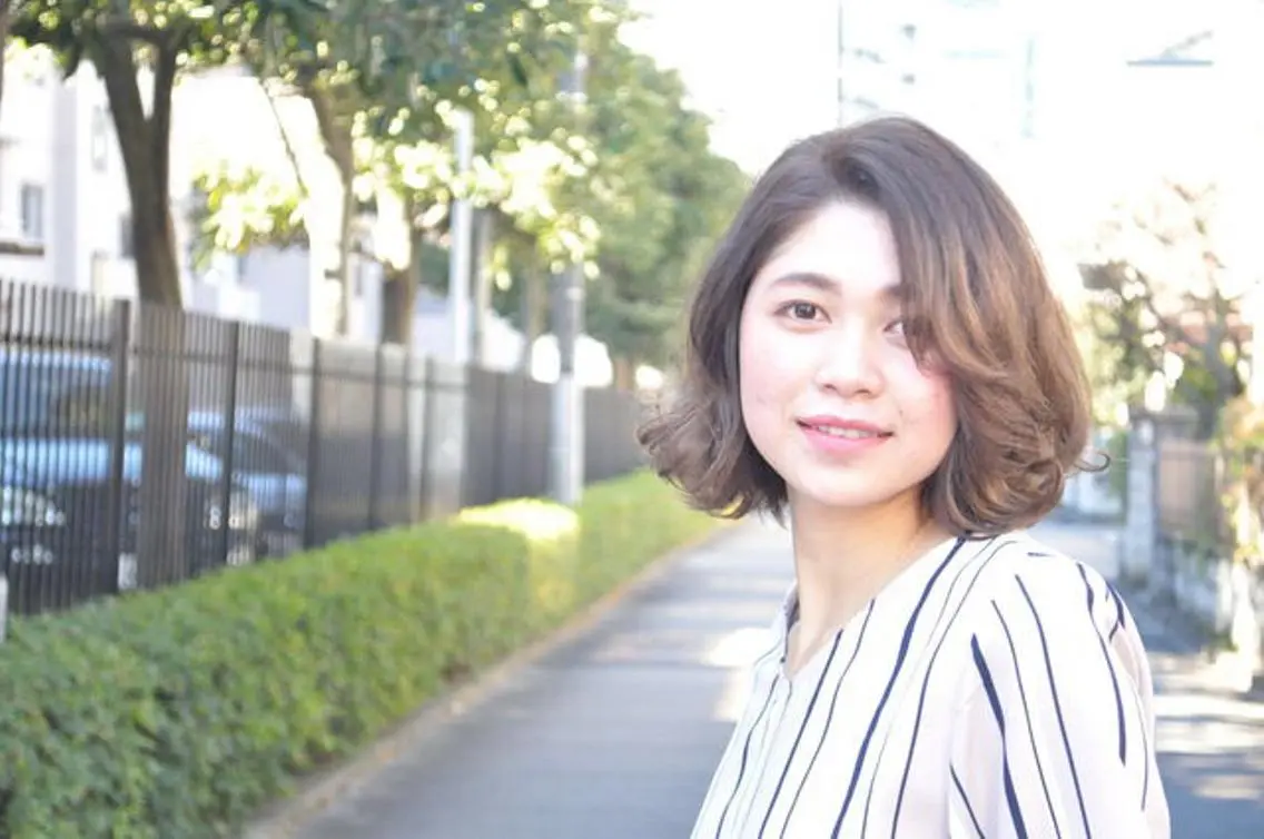ミディアム カラー パーマ ベージュカラー ボブ 外ハネヘア カット ヘアカラー 韓国ヘア×髪質改善 ⭐️谷遼平⭐️のヘアスタイル