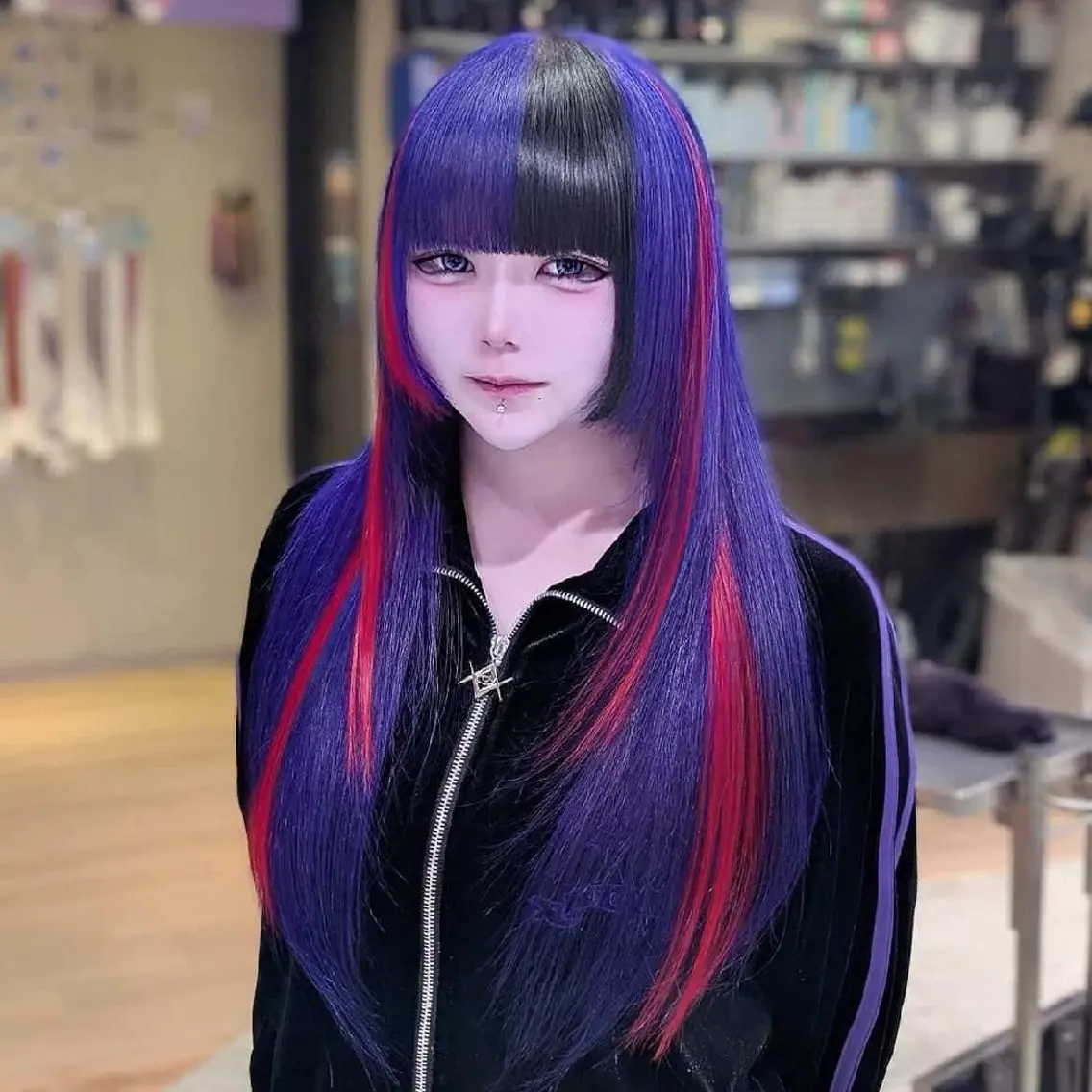 カラー ロング ハイトーンカラー メッシュ エクステ ヘアカラー 推しカラー🦉にじさ んじカラー🌈🕒✨のヘアスタイル