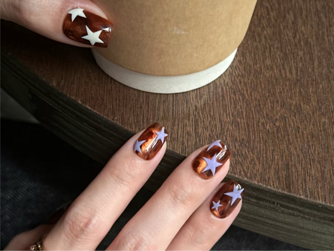 ネイル ブルー ブラウン ドット 長さ出し フットネイル ハンドネイル 🎀🎀YooLi Nail Salonのネイルデザイン