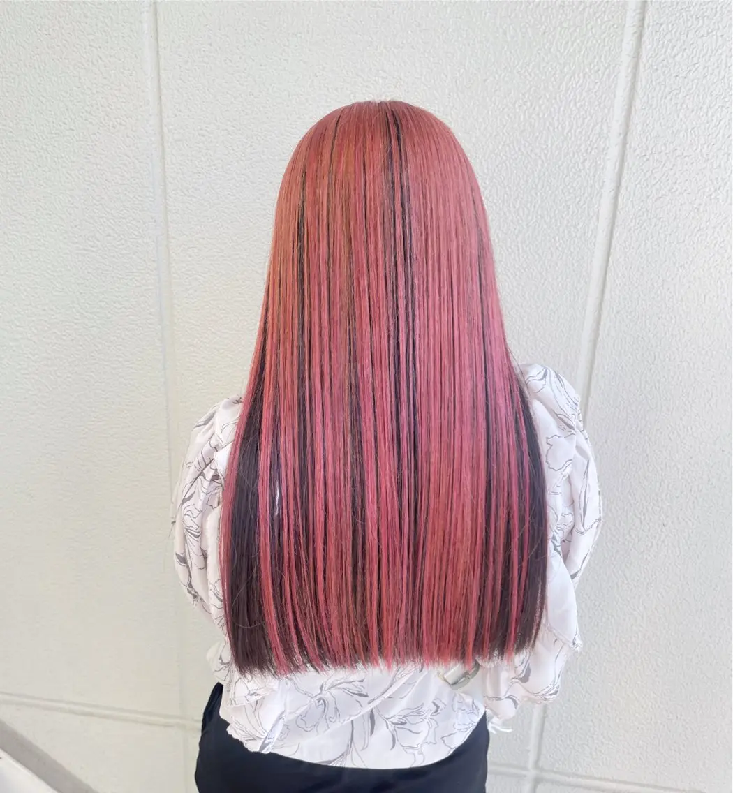 ロング カラー ヘアアレンジ ピンクカラー ヘアカラー トリートメント ヘッドスパ ヘアセット 艶カラー✨縮毛矯正✨ 翁長孝輔のヘアスタイル