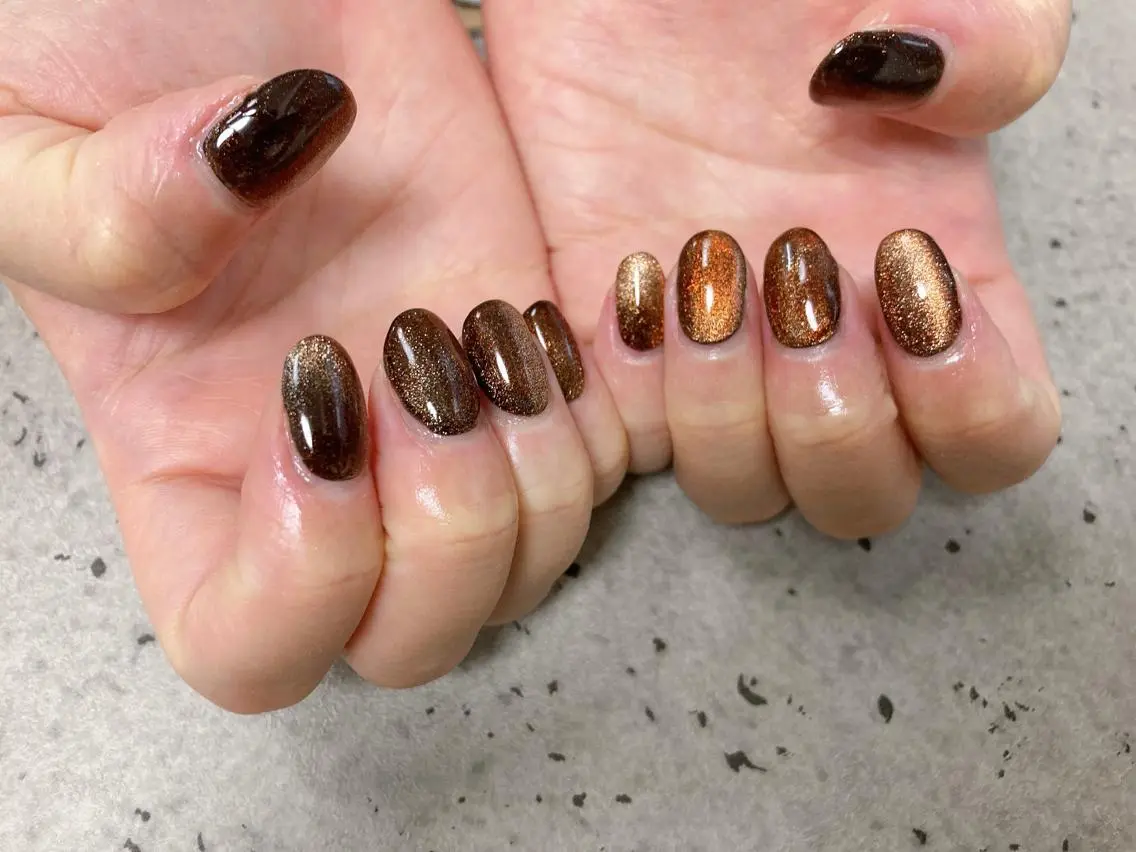 ネイル ブラウン マグネットネイル ハンドネイル mogunail &blowのネイルデザイン