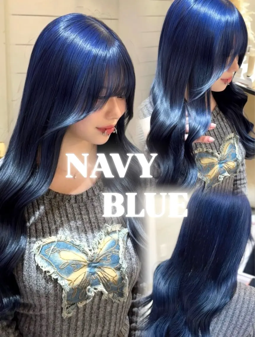 ロング カラー ブルーカラー 透明感カラー ネイビーカラー ヘアカラー 岡山ハイトーン/ 透明感カラー/赤木雅のヘアスタイル