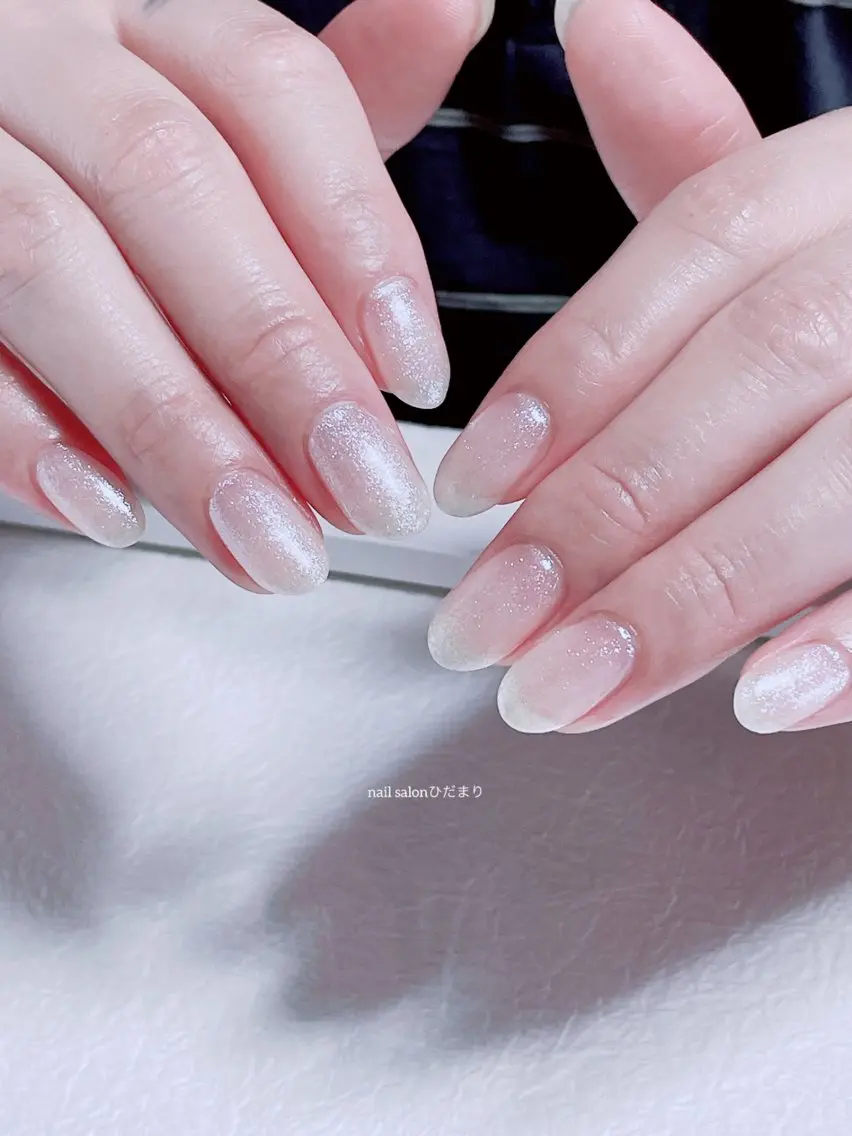 ネイル ラメ(グリッター) ホワイト ハンドネイル NailSalon ひだまりのネイルデザイン