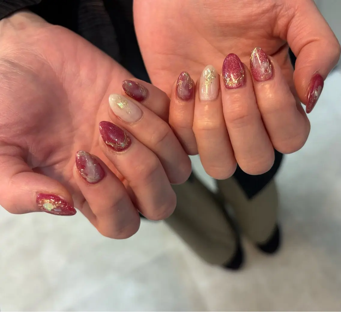 ネイル ハンドネイル Mai :矢場町 ニュアンス🌿アートのネイルデザイン