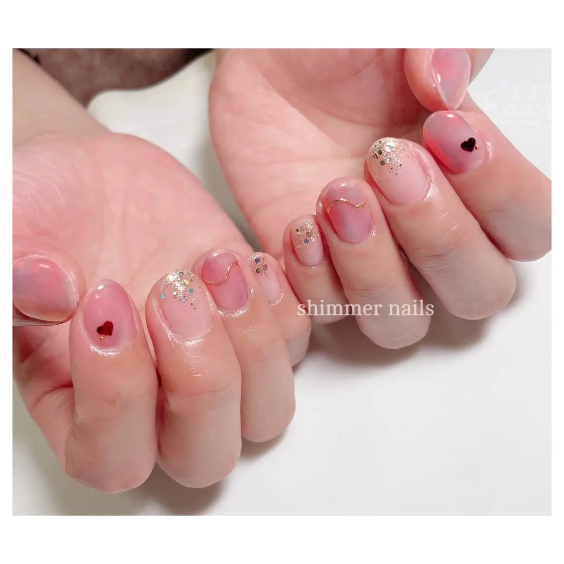 ネイル オーロラネイル ピンク shimmer nailsのネイルデザイン
