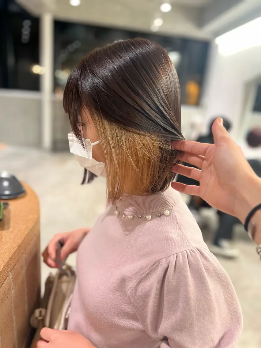 ミディアム カラー インナーカラー ボブ カット ヘアカラー 誰より丁寧なカット/ 小林輝/レイヤーのヘアスタイル