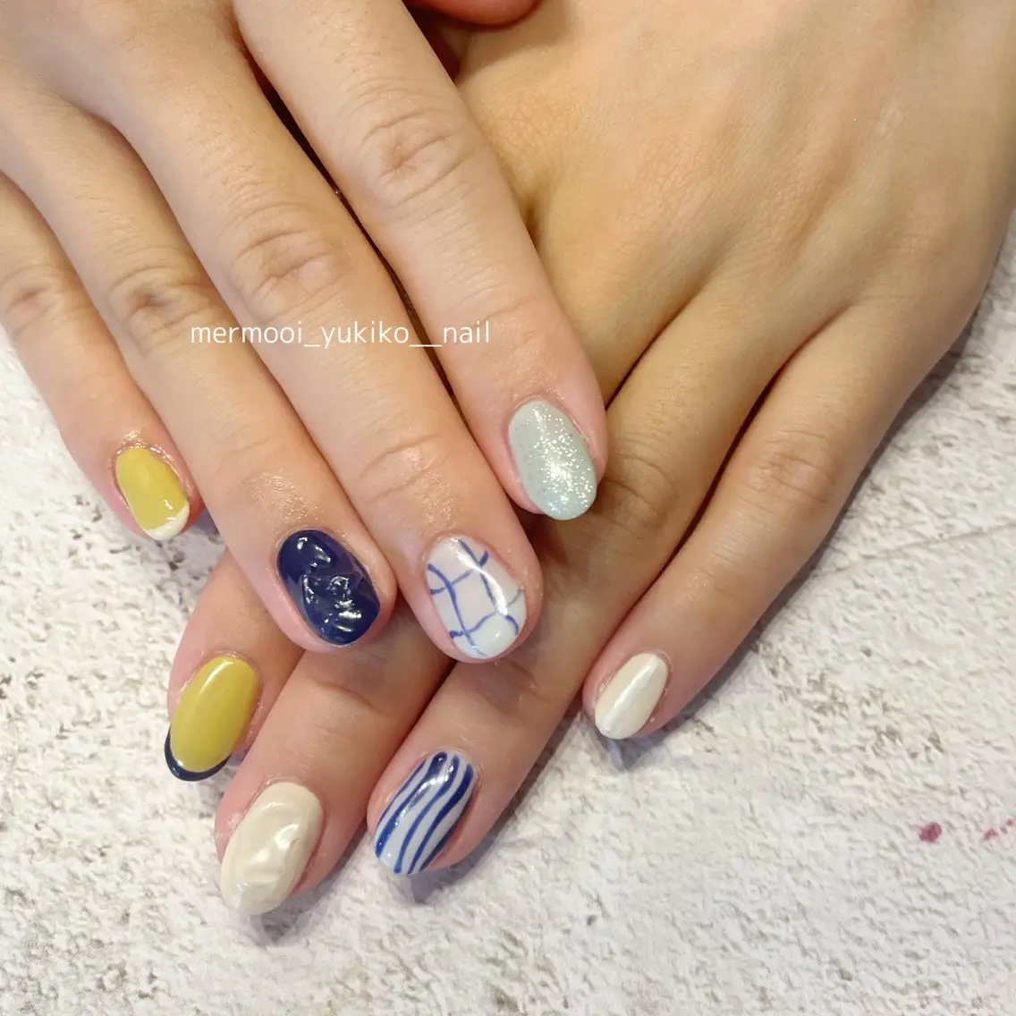 ネイル アートネイル フレンチネイル ジェルネイル 韓国ネイル ネイビー mermooi nailのネイルデザイン
