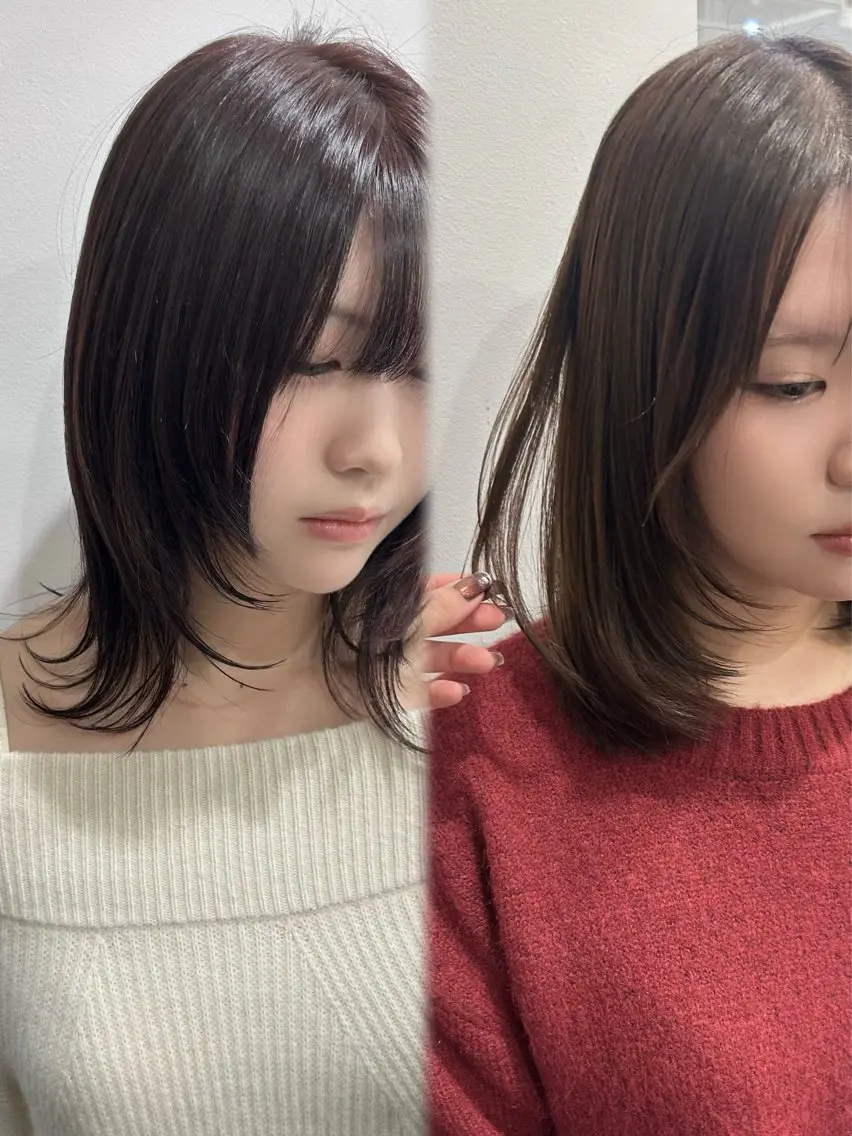 ミディアム カット ヘアカラー トリートメント レイヤーカット⛓ hina🩶のヘアスタイル