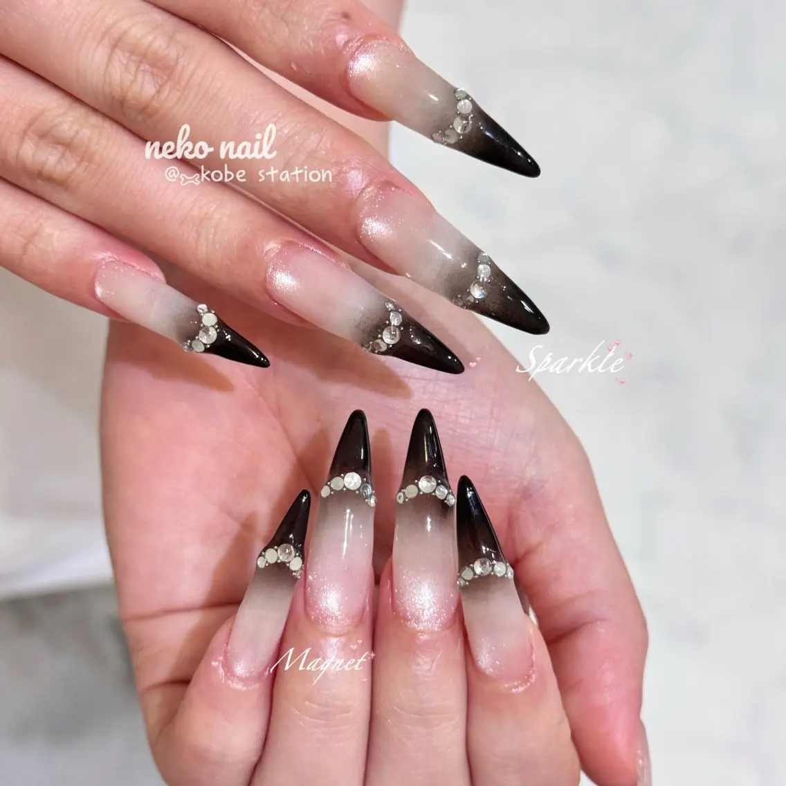 ネイル キラキラネイル ロングネイル マグネットネイル ワンホンネイル ハンドネイル neko nailのネイルデザイン