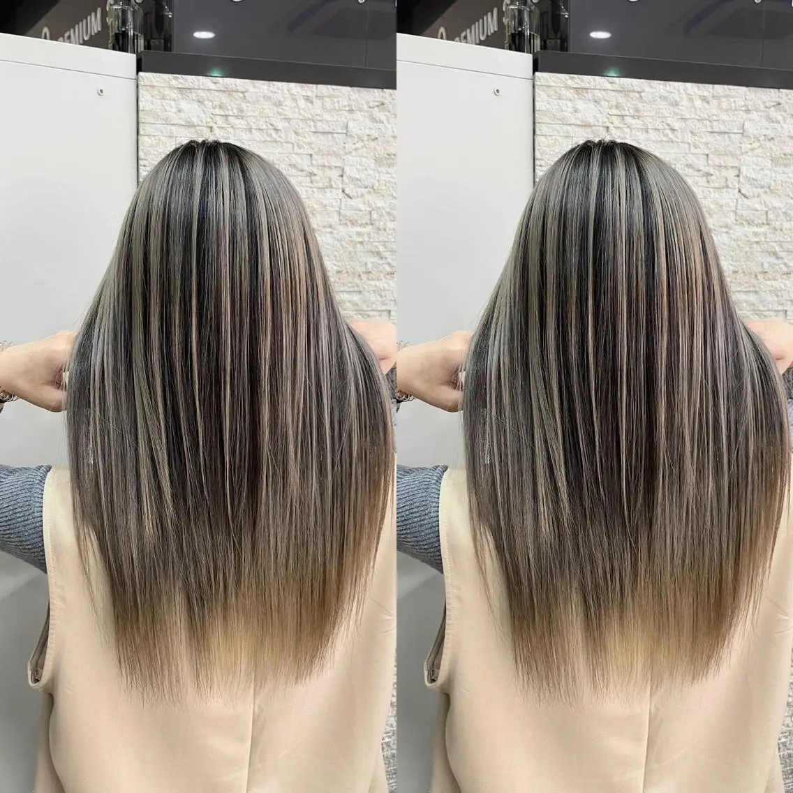 セミロング カット ヘアカラー Y Uのヘアスタイル