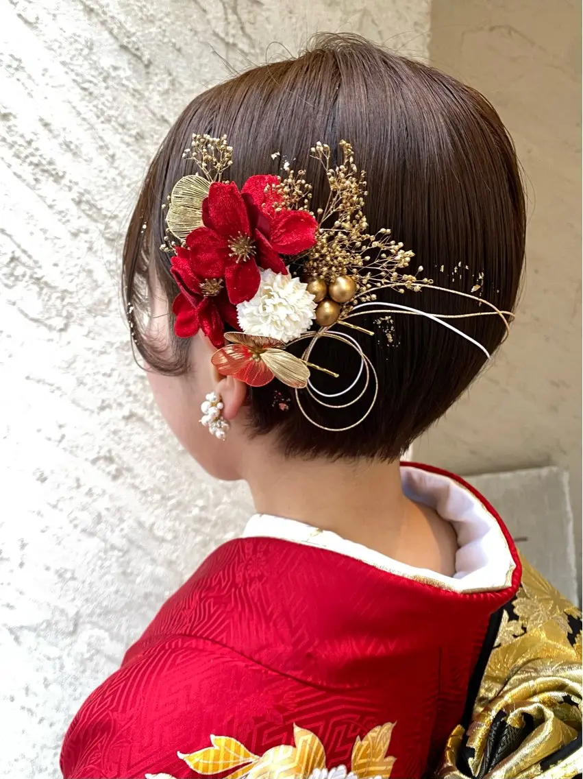 ショート ヘアアレンジ 成人式 ショートヘア ストカール✨ デジタルパーマ✨植松のヘアスタイル