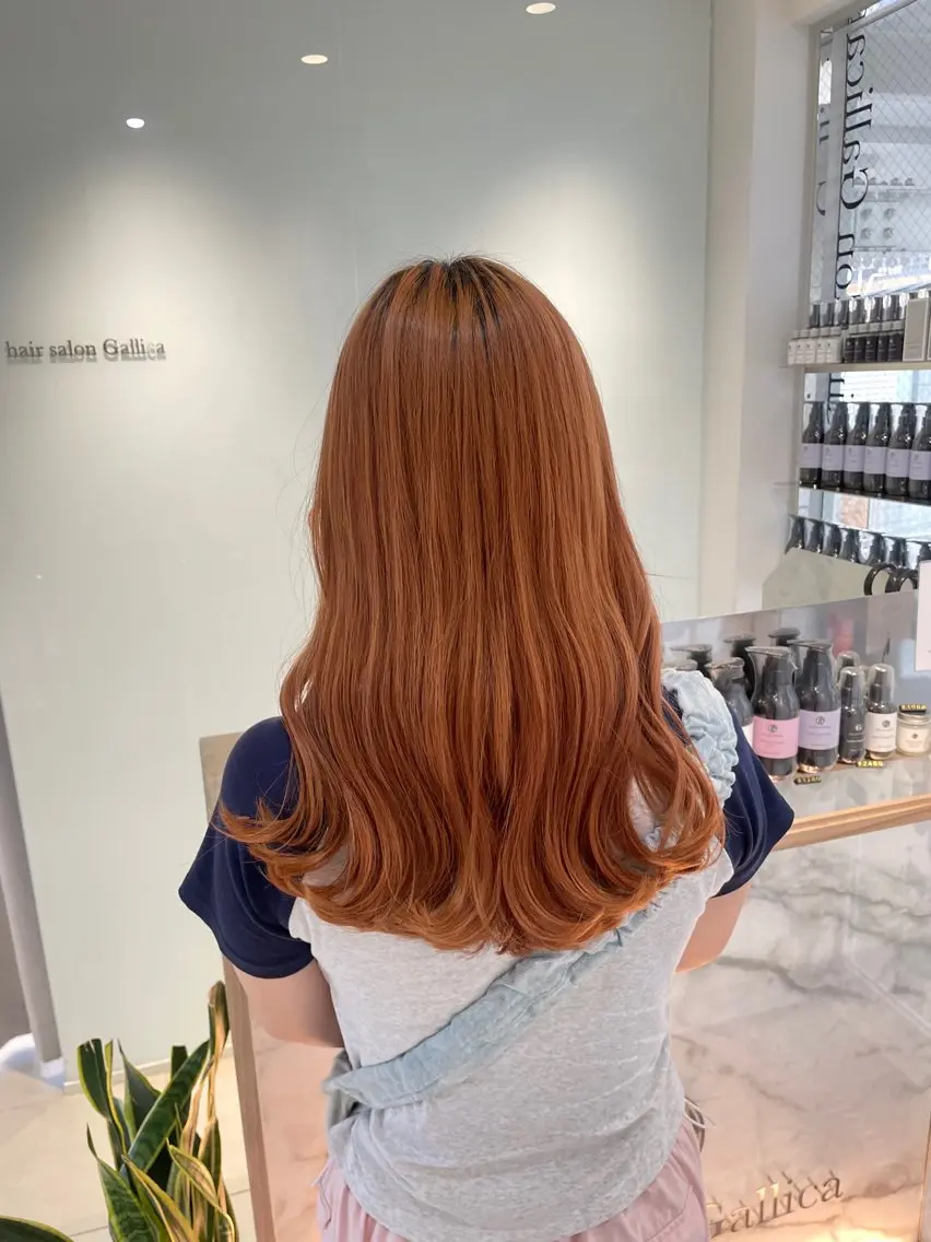 ロング カラー ヘアアレンジ ベージュカラー オレンジ オレンジベージュ ヘアカラー トリートメント ヘッドスパ ヘアセット 艶カラー✨縮毛矯正✨ 翁長孝輔のヘアスタイル