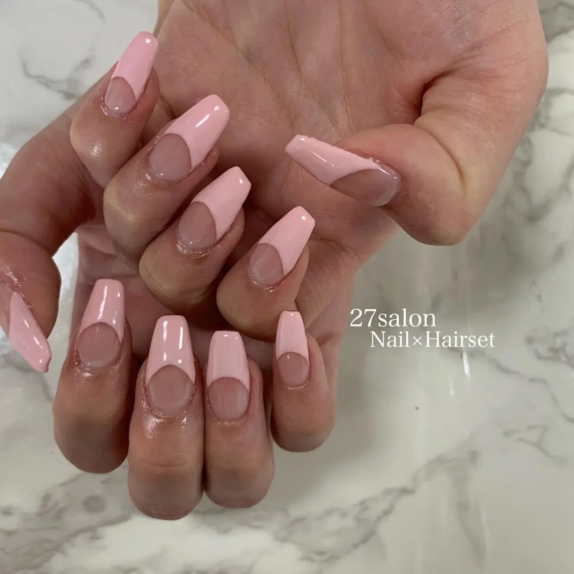 ネイル フレンチネイル ピンク シンプルネイル ハンドネイル 27salon yuinaのネイルデザイン