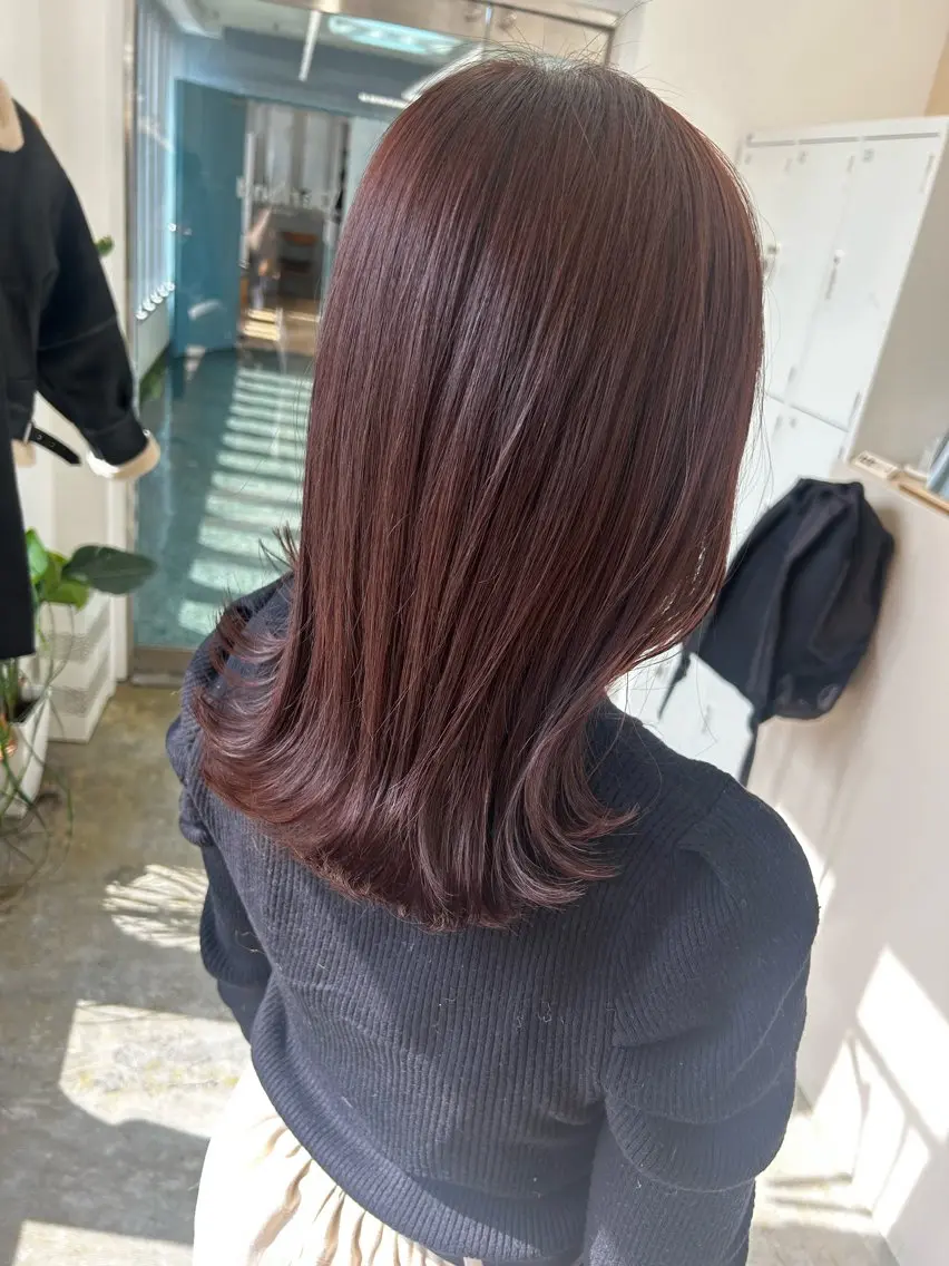 セミロング カラー カシス レッドカラー カット ヘアカラー トリートメント Nanaha /レイヤーカットのヘアスタイル