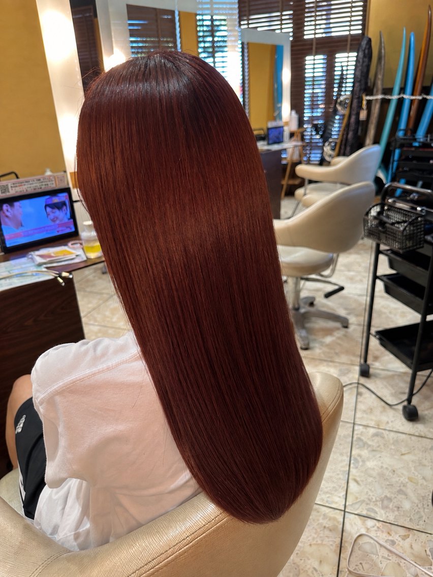 ロング レッドブラウン ロング ヘアカラー 鎌田 一徳のヘアスタイル