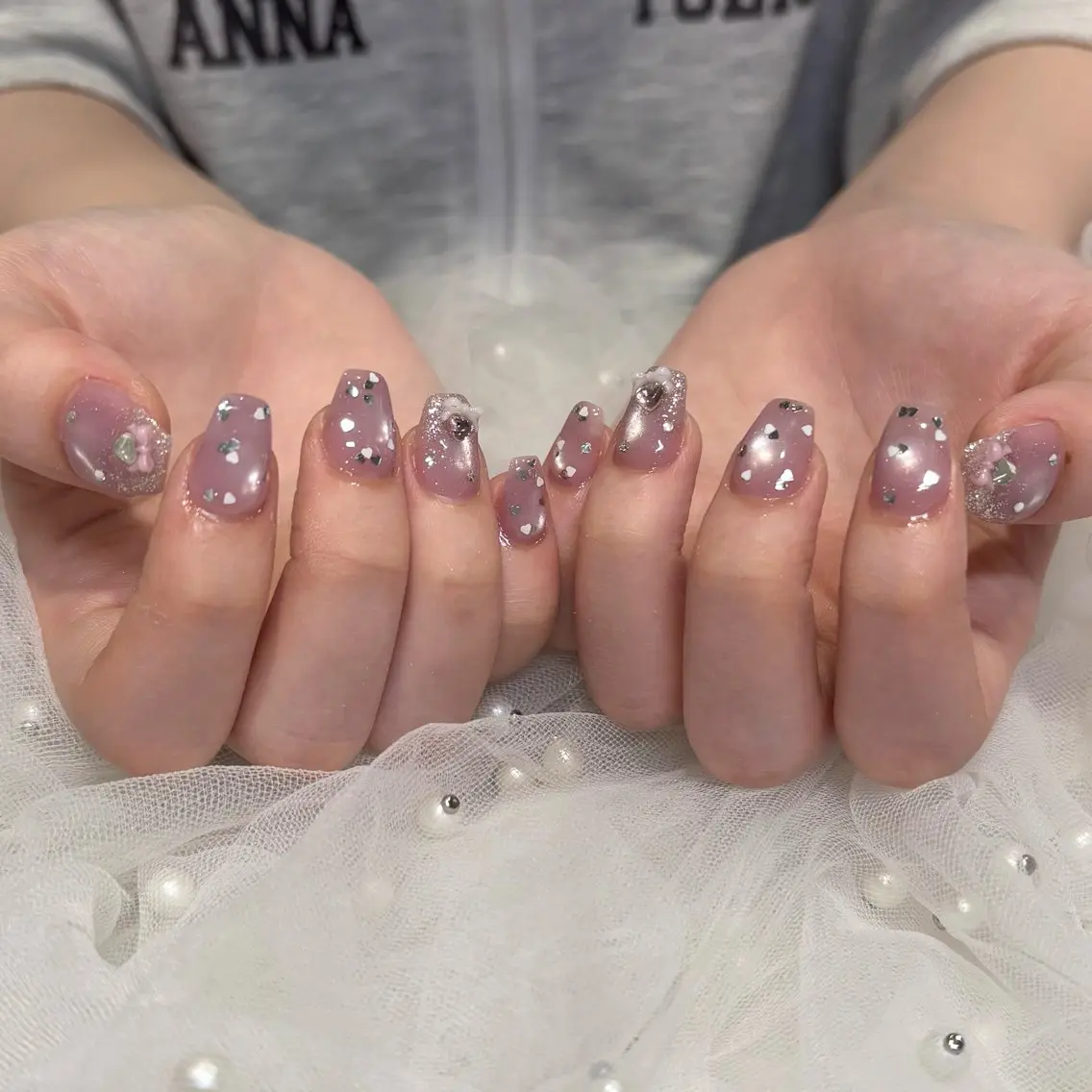 ネイル 水色 ピンク ハンドネイル 荒巻 めいのネイルデザイン