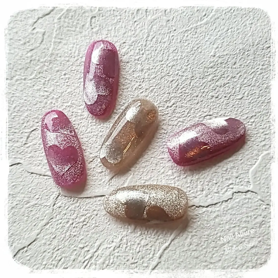 ネイル ジェルネイル グリーン ハート マグネットネイル スカルプネイル Nail Allureのネイルデザイン