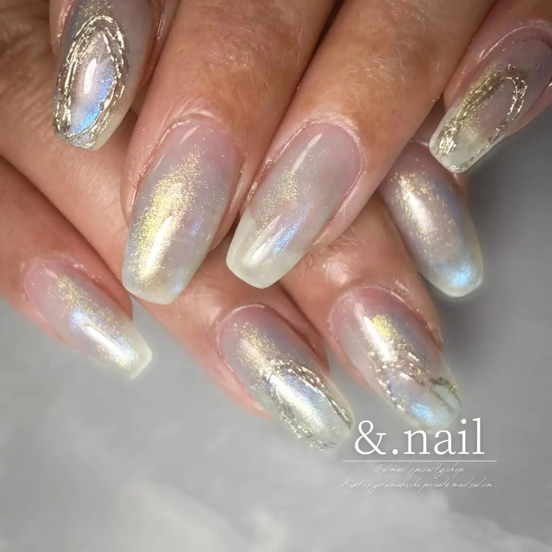 ネイル ブルー ラメ(グリッター) ニュアンスネイル 黄色 &.nail/ ニュアンス/持込み可のネイルデザイン