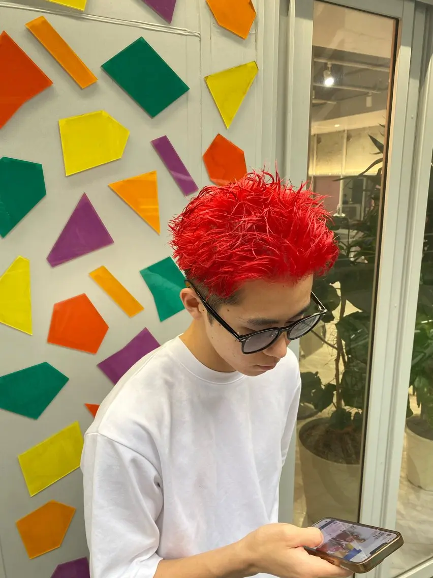 ショート カラー メンズ メンズブリーチ ブリーチ レッドカラー カット ヘアカラー トリートメント Riganuts王子 Hayato✂︎のヘアスタイル