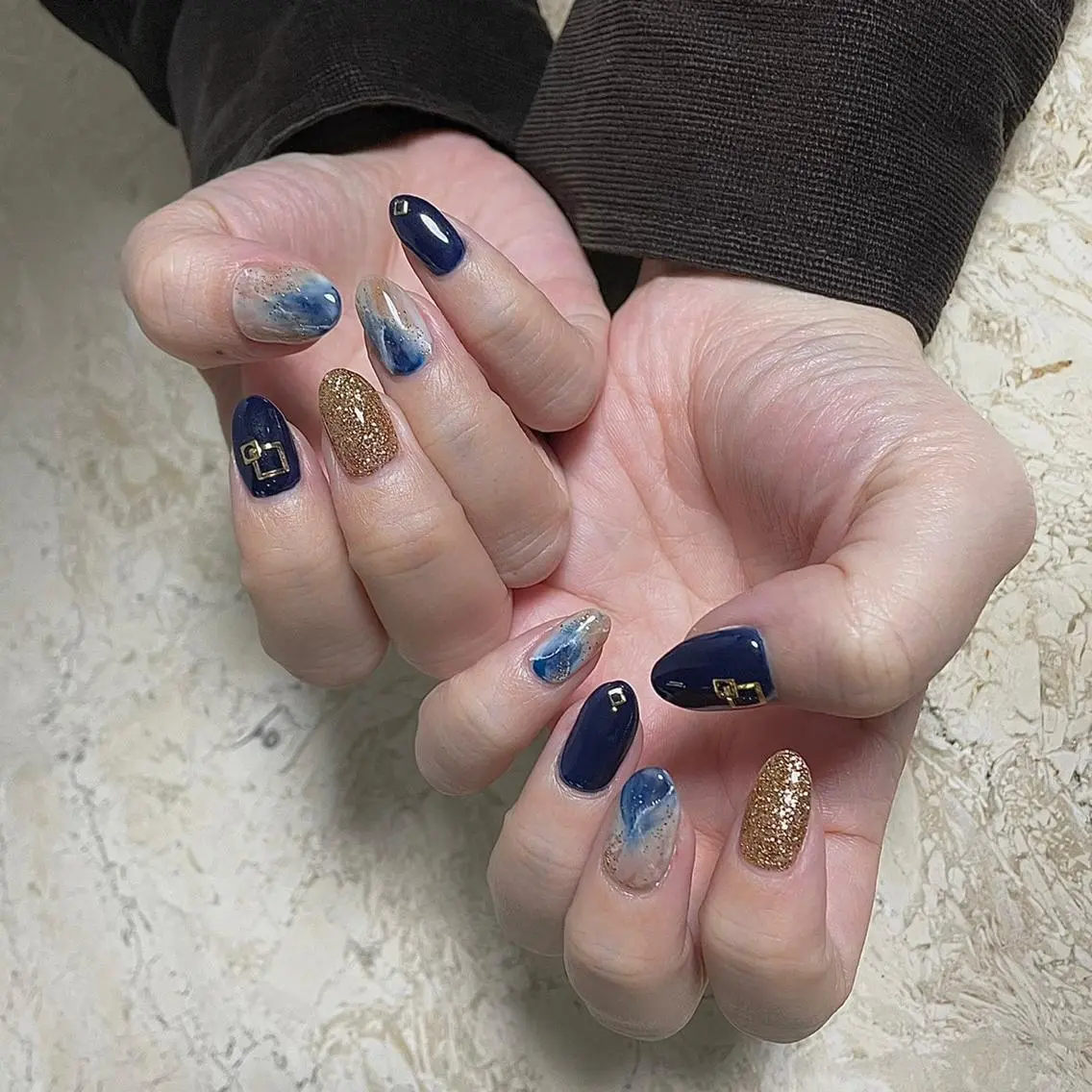 ネイル アートネイル ブルー フレンチネイル ジェルネイル 韓国ネイル ハンドネイル フットネイル nail salon mieux(ミュー)のマツエク・マツパデザイン