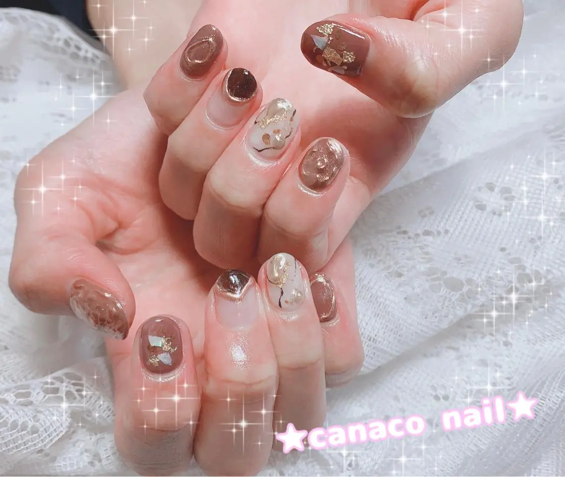 ネイル アートネイル ブラウン ジェルネイル ニュアンスネイル パラジェル ハンドネイル ハンドケア ベテランネイル cnc nailのネイルデザイン