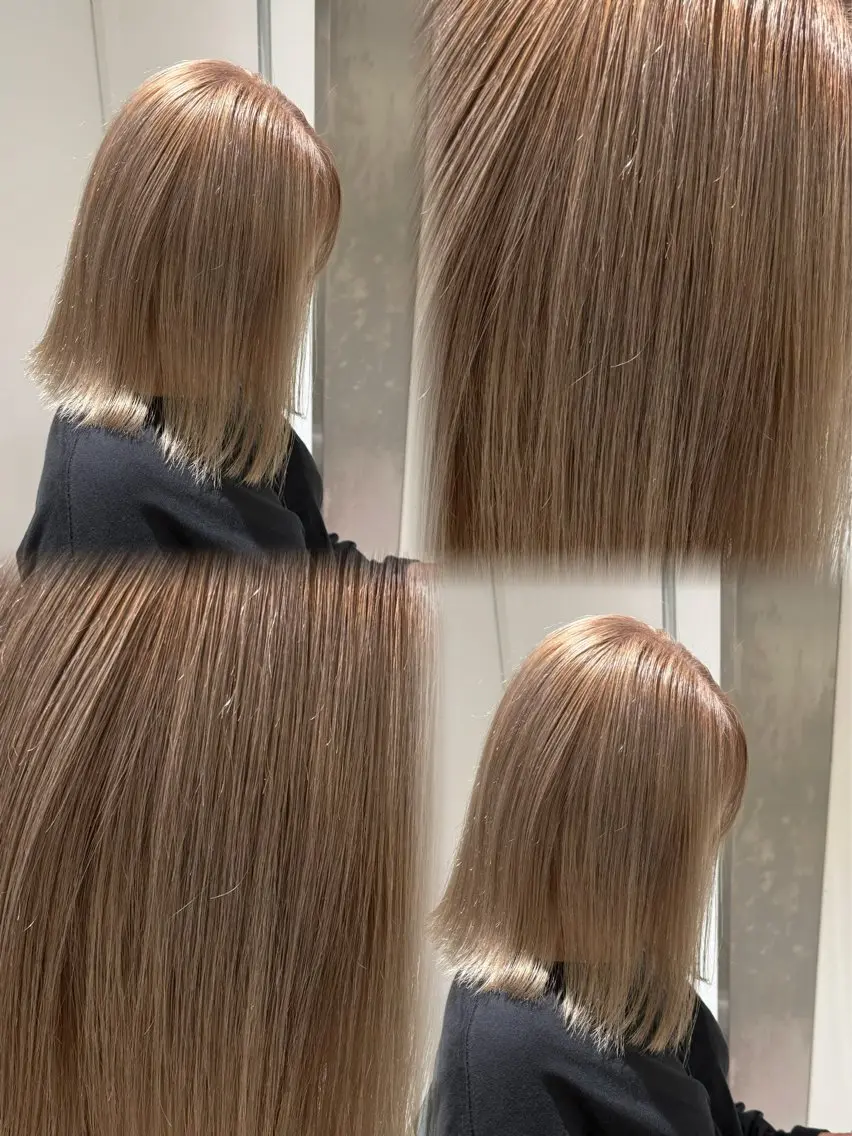ミディアム カット ヘアカラー トリートメント SHIORI/ ベージュカラー/ボブのヘアスタイル