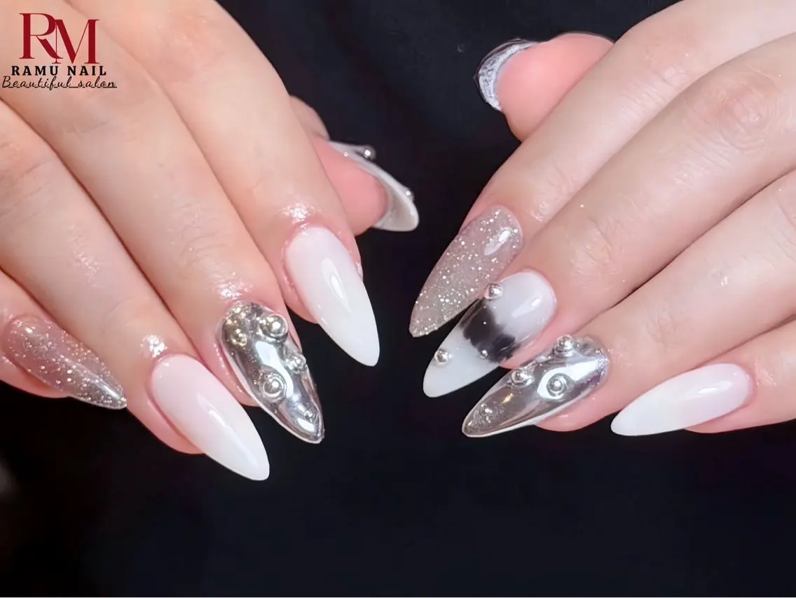 ネイル キラキラネイル マグネットネイル ミラーネイル ピンク ワンホンネイル ハンドネイル RAMU Nail 恵比寿店のネイルデザイン