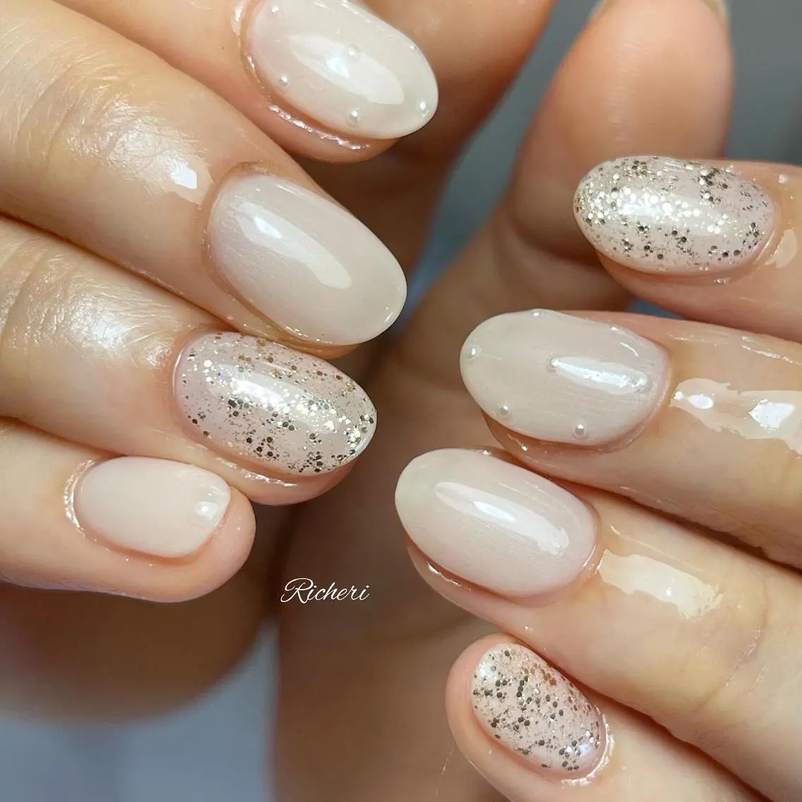 セミロング ネイル 韓国風ヘア アートネイル ジェルネイル グラデーション キラキラネイル richeri beautyのその他イメージ