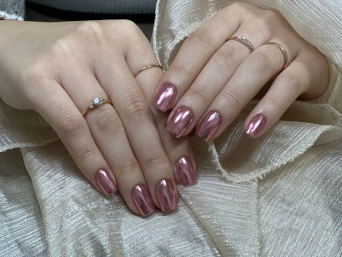 ネイル ジェルネイル ミラーネイル ピンク kirameiki nailききのネイルデザイン