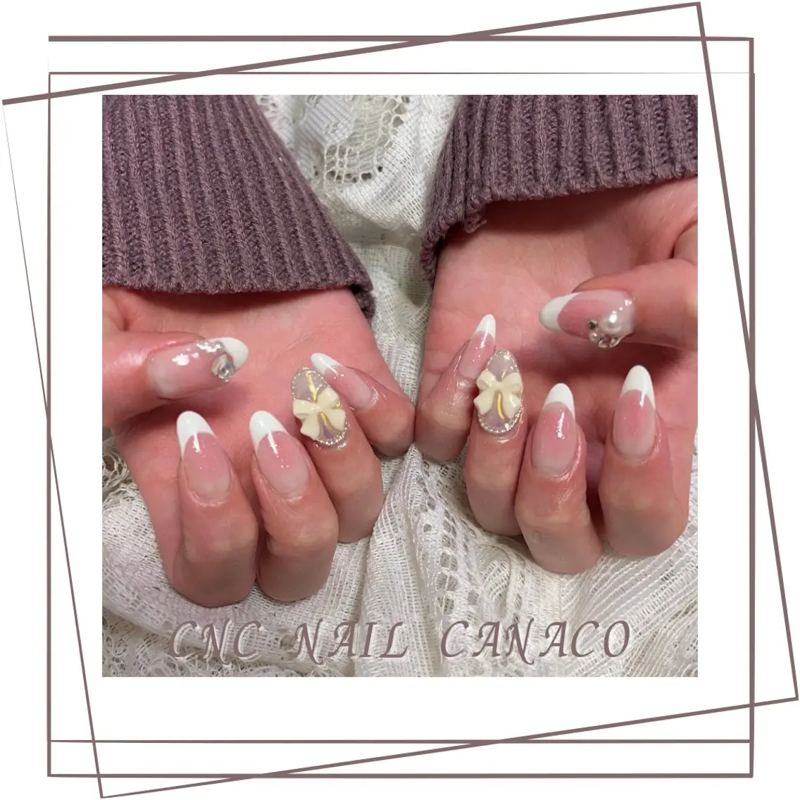 ネイル アートネイル チークネイル フレンチネイル 持ち込み ストーンネイル ハンドネイル ハンドケア ベテランネイル cnc nailのネイルデザイン