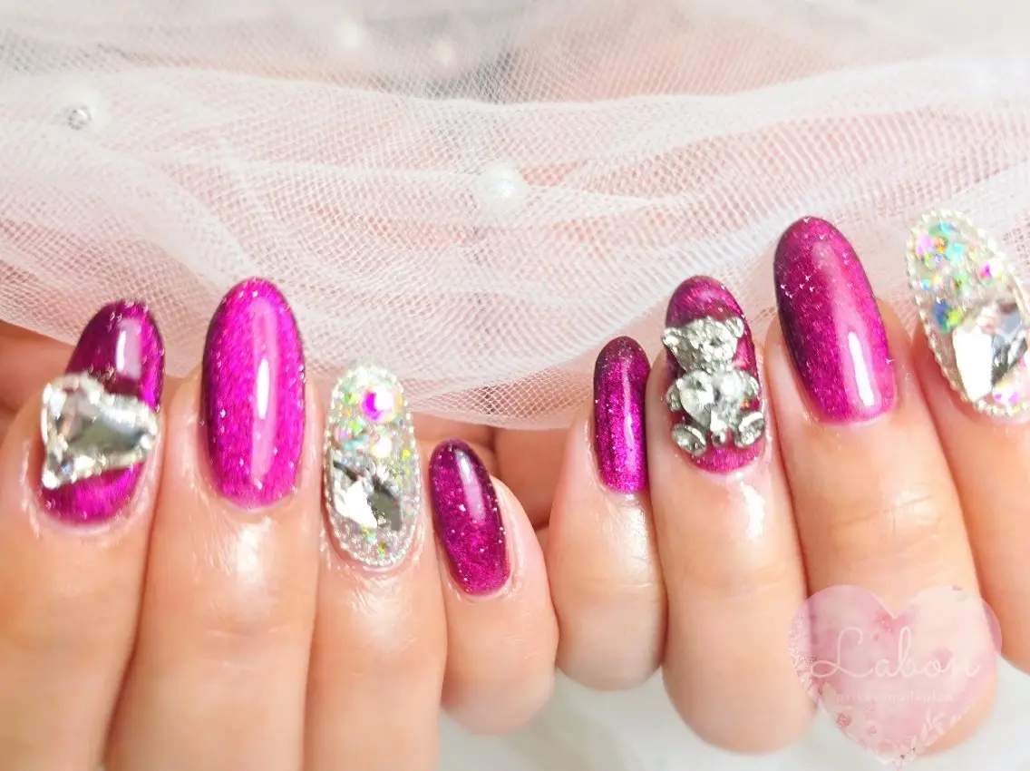 ネイル ガーリー キラキラネイル マグネットネイル Nail salon LABONのネイルデザイン