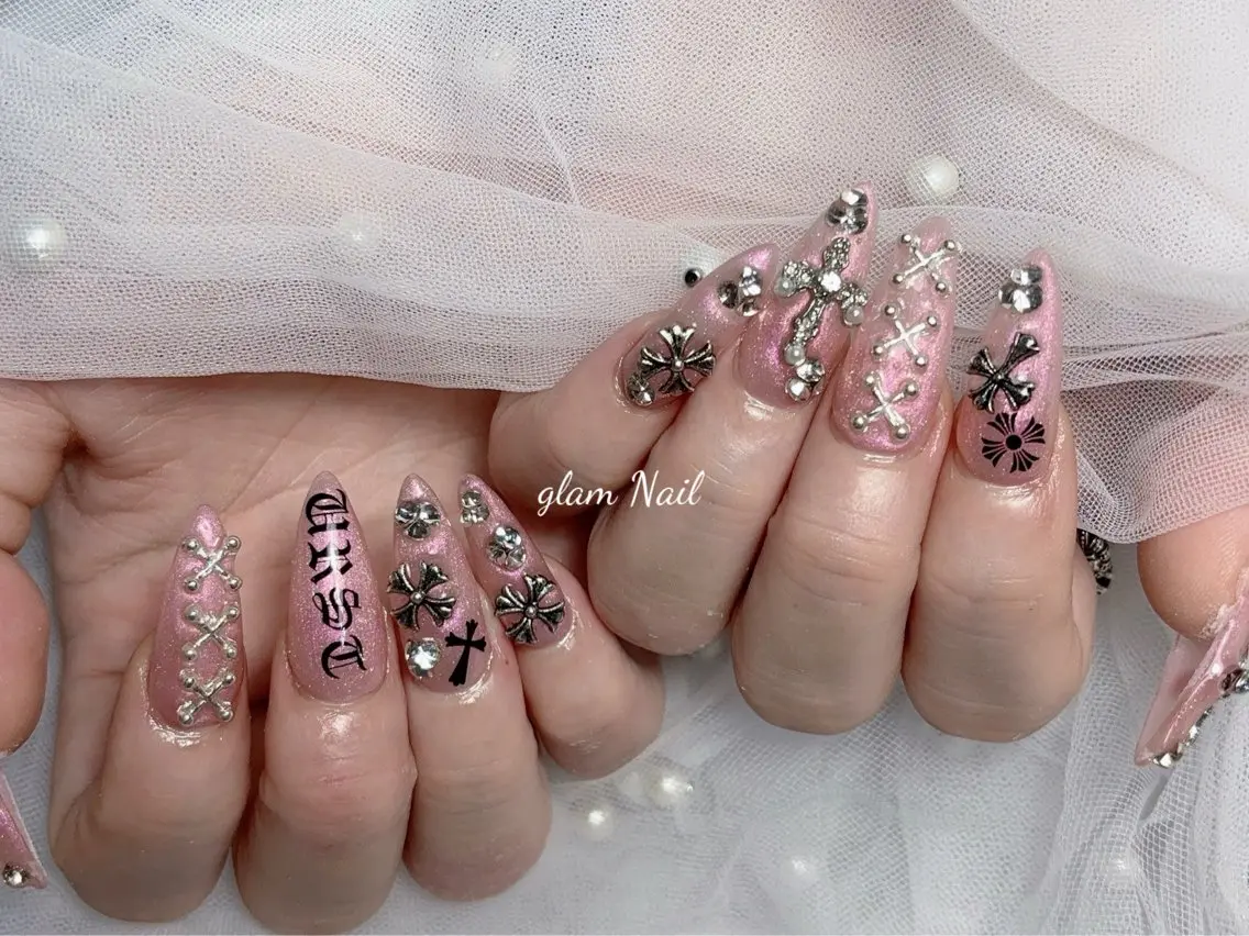 ネイル ハンドネイル エツメ💅 長さ出し🎀デザインのネイルデザイン
