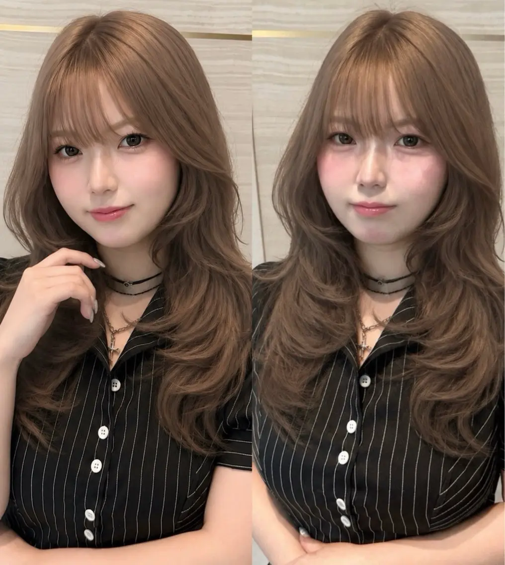 ミディアム カラー ヘアアレンジ ヘアカラー トリートメント 🌿巴結生🌱大宮 ミルクティーベージュのヘアスタイル