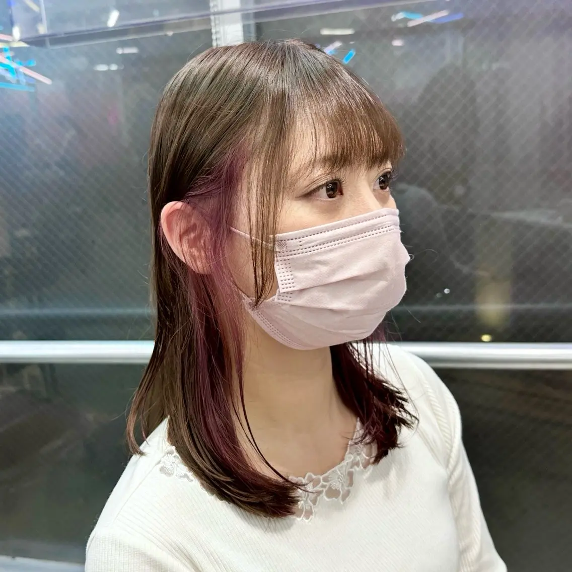 セミロング カラー ヘアアレンジ イヤリングカラー ピンクカラー 🎀モテ暖色× エクステ🎀あかりのヘアスタイル