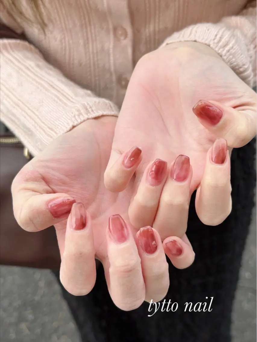 ネイル ボルドー ブラウン 韓国ネイル ニュアンスネイル オフィスネイル ハンドネイル tytto nail ❤︎‪‪eri‪‪のネイルデザイン